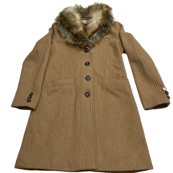Liz Claiborne Womens Coat Wool Blend Faux Fur Detach Collar Cable Pattern‎ Sz M - Picture 3 of 14